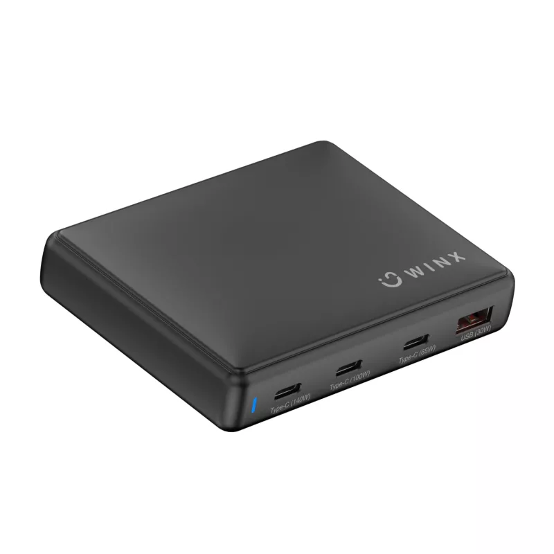 WINX POWER Ultra 140W GaN Desktop-Ladegerät - 2x USB-C PD 100W + USB-A QC 22.5W, Schwarz