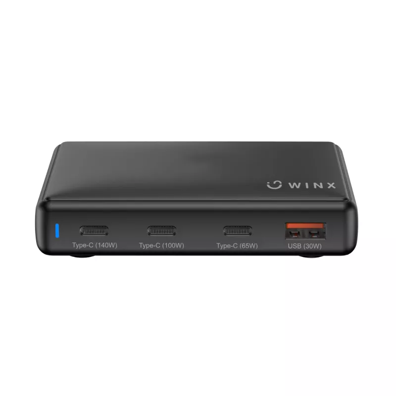 WINX POWER Ultra 140W GaN Desktop-Ladegerät - 2x USB-C PD 100W + USB-A QC 22.5W, Schwarz