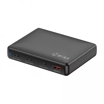 WINX POWER Ultra 140W GaN Desktop-Ladegerät - 2x USB-C PD 100W + USB-A QC 22.5W, Schwarz
