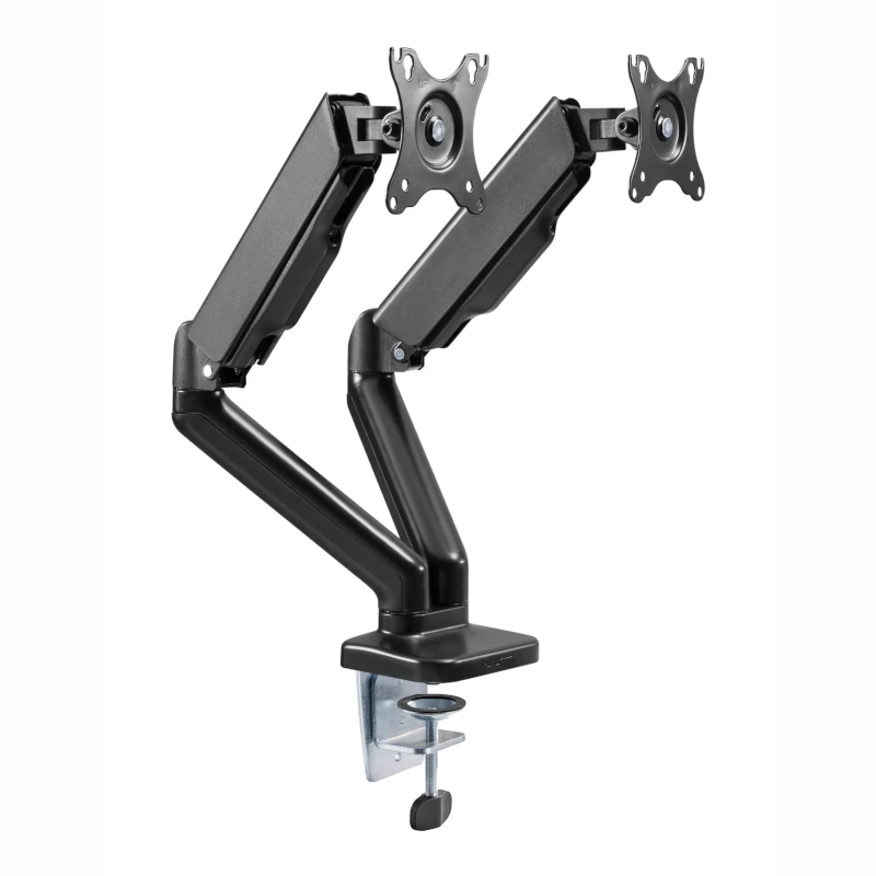 WINX RISE Pro Dual Full Motion Monitor Arm - Gasfeder-Tischhalterung für 2 Bildschirme 17 inch-32 inch, VESA 75/100, 18kg gesamt, Klemme & Gewinde, Schwarz