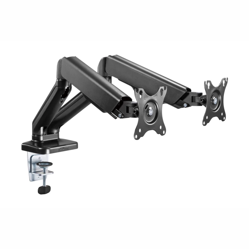 WINX RISE Pro Dual Full Motion Monitor Arm - Gasfeder-Tischhalterung für 2 Bildschirme 17 inch-32 inch, VESA 75/100, 18kg gesamt, Klemme & Gewinde, Schwarz