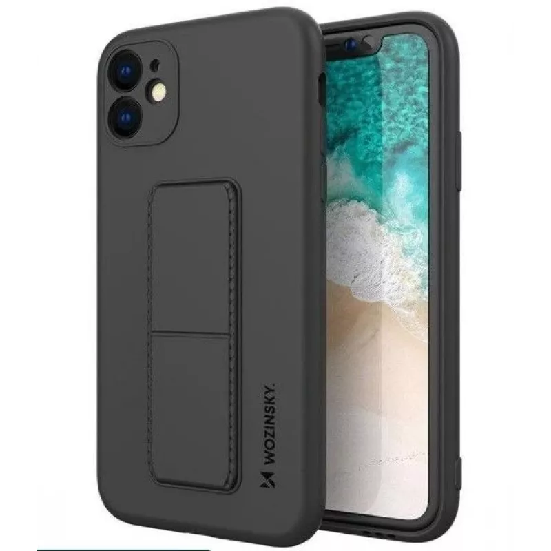 Wozinsky Apple iPhone 12 Pro Max Silikonhülle mit Standfuß Schwarz