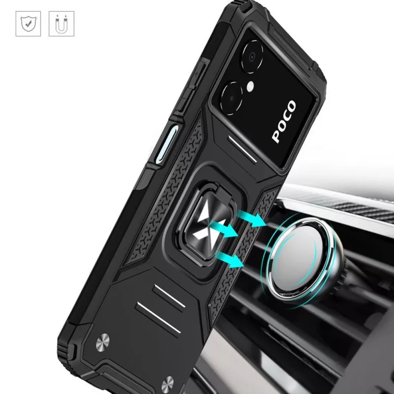 Wozinsky Ring Armor Case für Google Pixel 7 Pro - Gepanzerte Hülle mit magnetischem Haltering - Schwarz