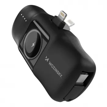 Wozinsky WF16-YLS Mini Power Bank 5000mAh 15W mit integriertem USB-C-Kabel und Apple Watch-Ladegerät - Schwarz