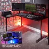 X Rocker 2022068 L-förmiger Eck-Gaming-Schreibtisch mit RGB-LED-Beleuchtung, Carbonfaser-Optik, Schwarz