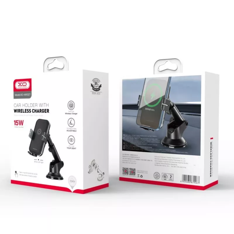 XO Car Holder WX027 mit kabellosem Induktionsladegerät Schwarz 15W mit Saugnapf