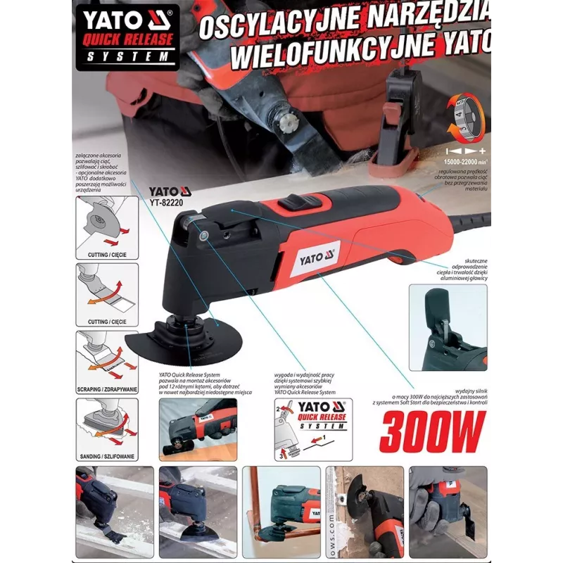 YATO 300W Multi-Tool mit variabler Drehzahl und werkzeuglosem Zubehörwechsel