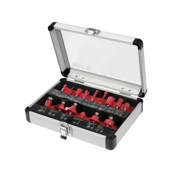 YATO Formfräser 15-teilig - Hartmetallbestücktes Fräser-Set mit 8 mm Schaft, Holzkasten