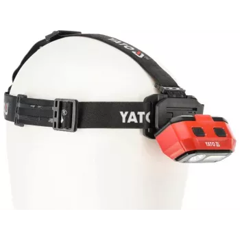 Yato YT-08594 COB LED Werkstattleuchte mit Magnetfuß und Schwenkhaken, 200 lm, 3x AA, Schwarz/Rot