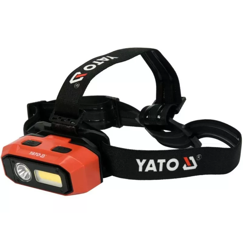 Yato YT-08594 COB LED Werkstattleuchte mit Magnetfuß und Schwenkhaken, 200 lm, 3x AA, Schwarz/Rot