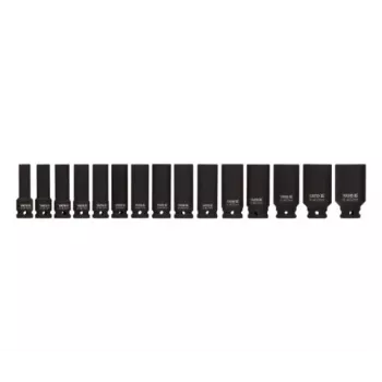 YATO YT-1055 1/2 inch Steckschlüssel-Satz für Schlagschrauber, 15-teilig, metrisch, 10-32 mm, CrMo-Stahl, schwarz phosphatiert, DIN 3121