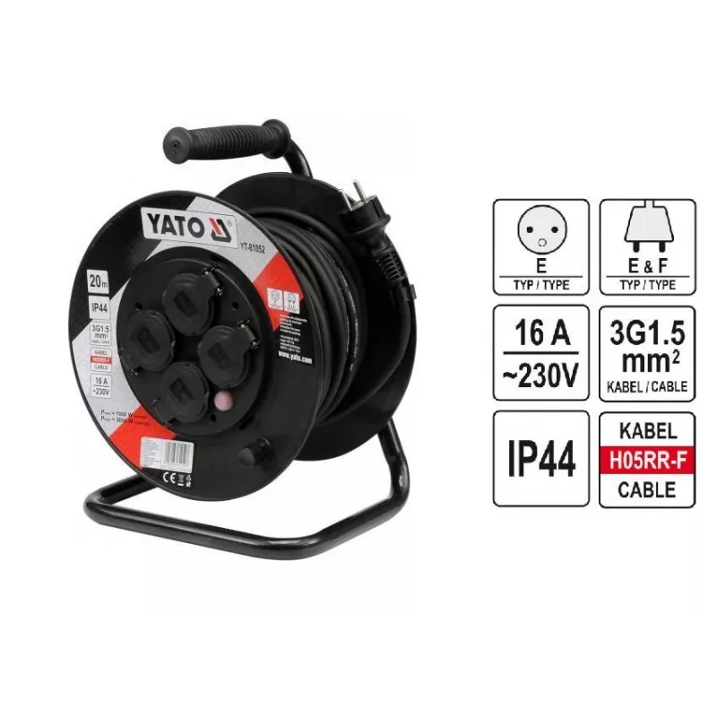 Yato YT-81052 Kabeltrommel 4 Steckdosen 20 m