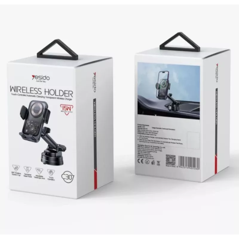 YESIDO 15W Saugnapf Auto Wireless Ladehalterung Schwarz