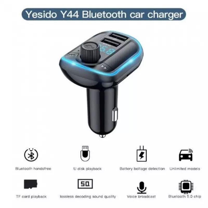 YESIDO Y44 MP3-Player Bluetooth Auto-Ladegerät mit QC3.0, LED-Display, Freisprecheinrichtung, Schwarz