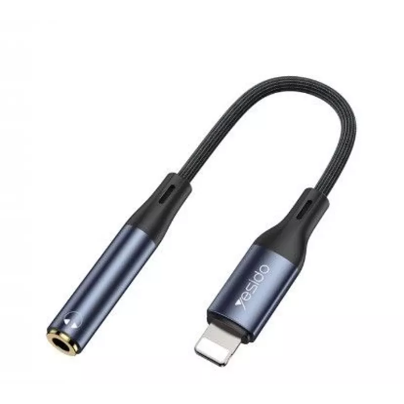 YESIDO YAU37 Lightning auf 3,5 mm Audio-Adapterkabel, Nylon geflochten, Aluminiumlegierung, Schwarz, 12 cm