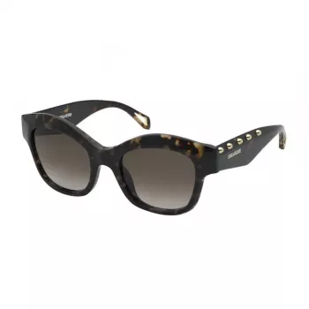 ZADIG & VOLTAIRE SZV410-5204BL Damen Rechteckige Acetat-Sonnenbrille - Schwarzer Rahmen Graue Gläser 52mm