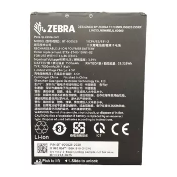 Zebra BTRY-ET401-10INC-01 Interne Standardbatterie für ET40/ET45 Tablets, 3300 mAh Li-Ion, 12,8 Wh, 3,87 V, Schwarz