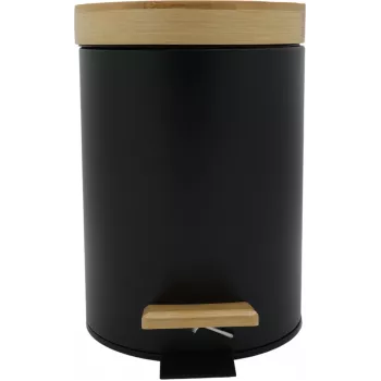 Zeller 18910 Bambusdeckel 3L Soft-Close Tretmülleimer, Mattschwarz