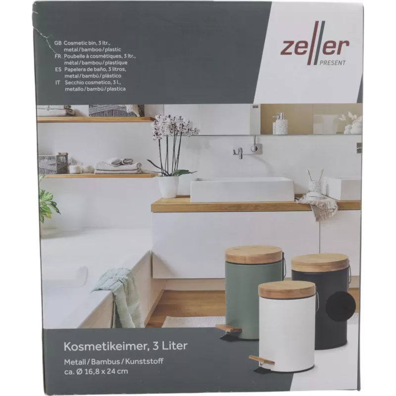 Zeller 18910 Bambusdeckel 3L Soft-Close Tretmülleimer, Mattschwarz