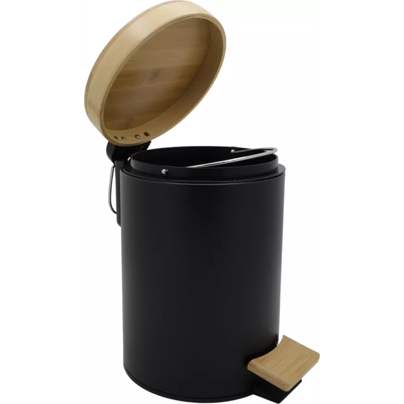 Zeller 18910 Bambusdeckel 3L Soft-Close Tretmülleimer, Mattschwarz