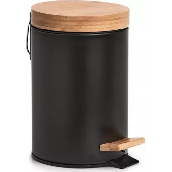 Zeller 18910 Bambusdeckel 3L Soft-Close Tretmülleimer, Mattschwarz