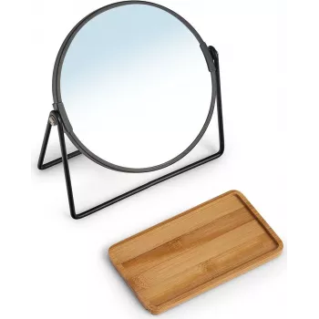 Zeller Present 18738 freistehender runder Make-up-Spiegel, doppelseitig 1x/3x Vergrößerung, Schwarz