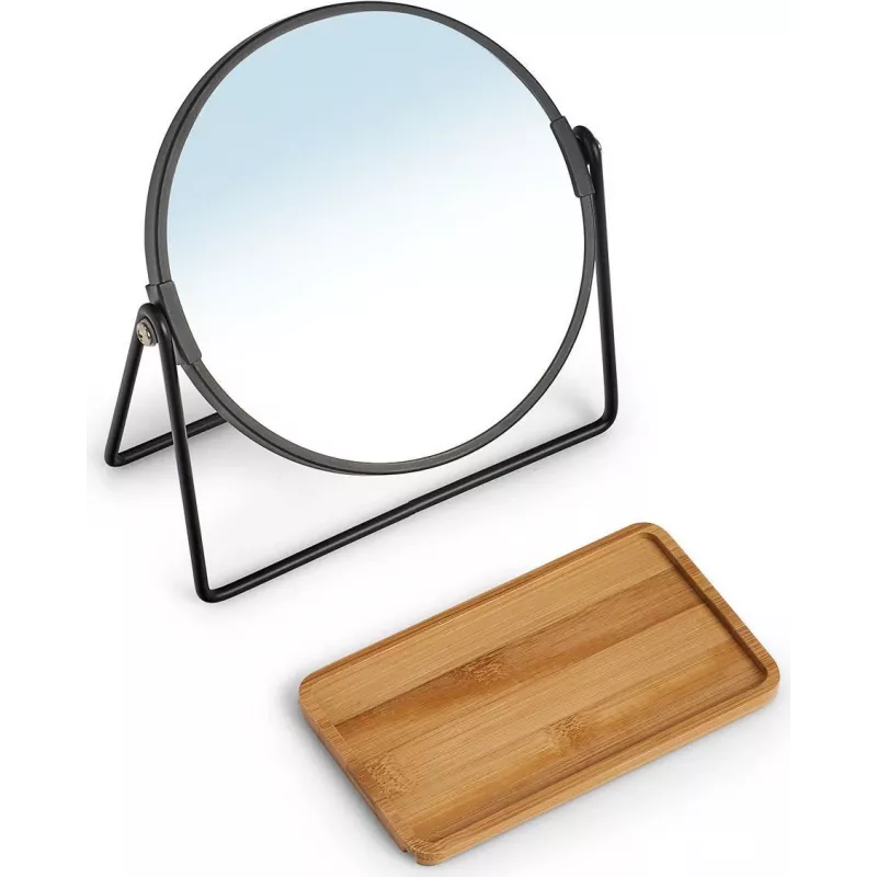 Zeller Present 18738 freistehender runder Make-up-Spiegel, doppelseitig 1x/3x Vergrößerung, Schwarz