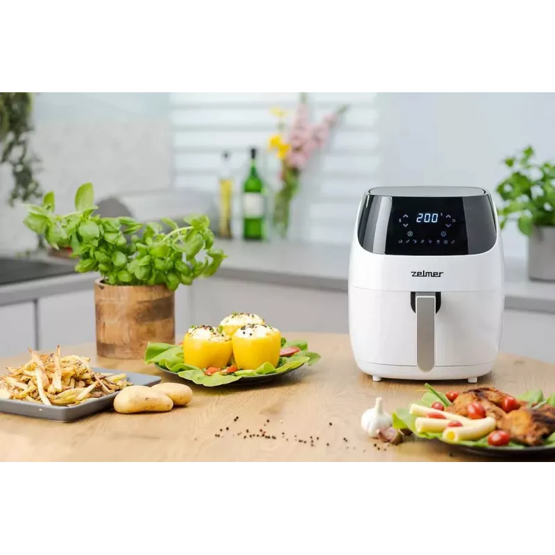 Zelmer ZAF5501W Heißluftfritteuse ohne Öl, 5L, 1500W, Digitales Touchpanel, Weiß