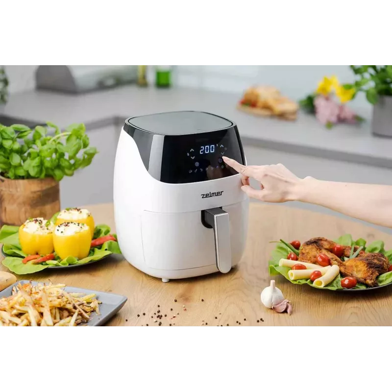 Zelmer ZAF5501W Heißluftfritteuse ohne Öl, 5L, 1500W, Digitales Touchpanel, Weiß