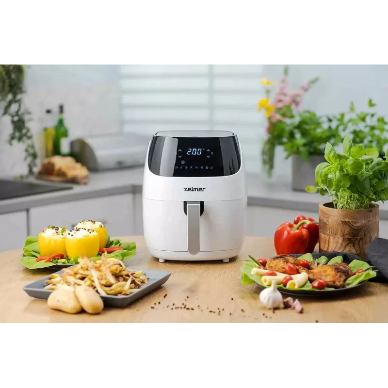 Zelmer ZAF5501W Heißluftfritteuse ohne Öl, 5L, 1500W, Digitales Touchpanel, Weiß