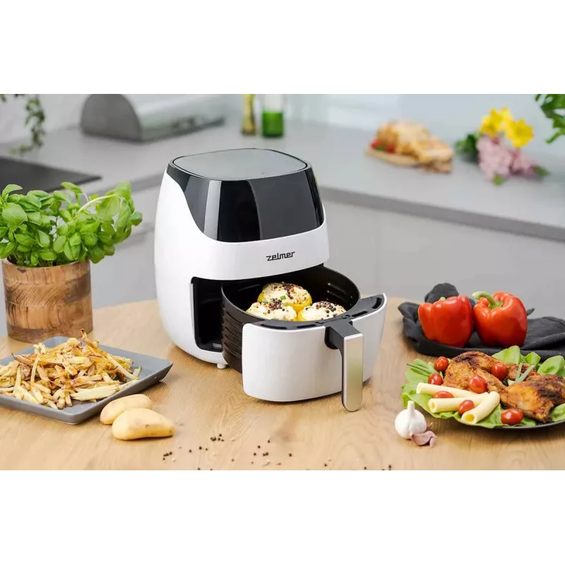Zelmer ZAF5501W Heißluftfritteuse ohne Öl, 5L, 1500W, Digitales Touchpanel, Weiß
