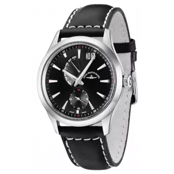 ZENO MAN 6662-7004Q-G1 Swiss Quartz Herrenuhr 42mm schwarzes Zifferblatt Lederarmband