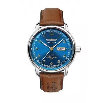 Zeppelin Mediterranee 96643 Herren-Quarzuhr, 40mm, blaues Zifferblatt, blaues Lederarmband