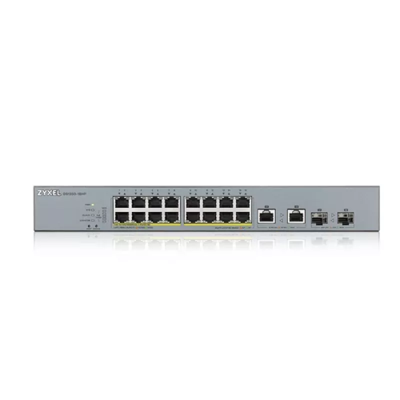 ZyXEL GS1350-18HP-EU0101F Smart Managed Gigabit PoE+ Switch mit 16 PoE+ Ports und 2 SFP-Uplinks, 250W Budget
