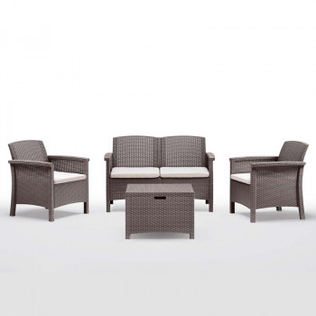 BICA Venezia 2-Personen-Balkonmöbel-Set – Braunes Rattan-Optik-Harz, 2 Sessel + Couchtisch, UV-geschützt, Kissen inklusive