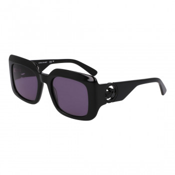 Longchamp LO753S5120001 Damen-Sonnenbrille, quadratisch, schwarzes Acetatgestell, graue Gläser, 51/20/140 mm