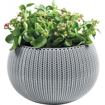 KETER Blumentopf Cozy M mit Hänge-Set hellgrau