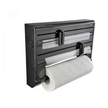 LEIFHEIT Parat Wandhalterung für Küchenrolle, Frischhaltefolie und Aluminiumfolie, Schwarz