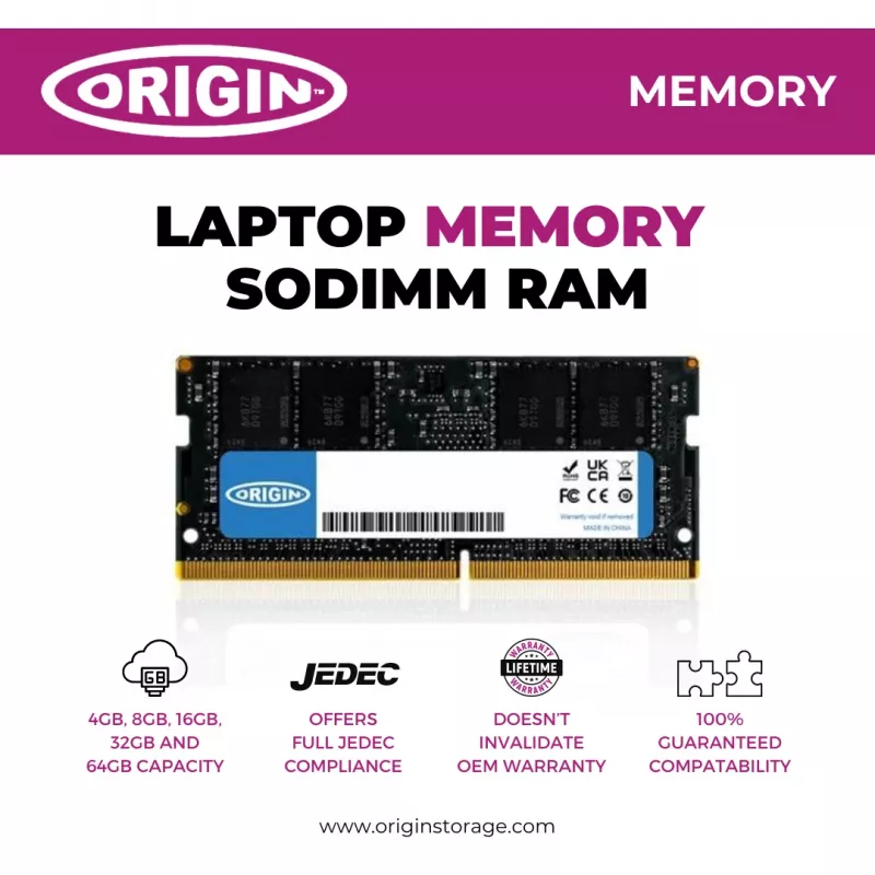 Origin Storage 8GB DDR4 3200MHz SODIMM 1Rx16 Non-ECC 1.2V, 8 GB, 1 x 8 GB, DDR4, 3200 MHz, 260-pin SO-DIMM