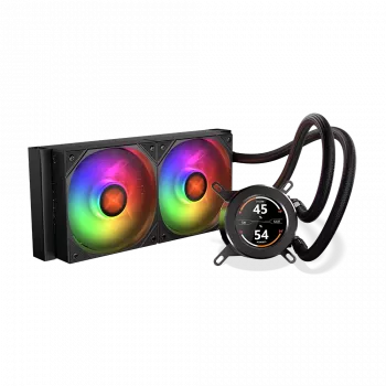 240 mm AIO CPU-Flüssigkeitskühler KRUX HydroGlance 240 ARGB LCD — 240 mm Radiator, ARGB-Beleuchtung, LCD-Display