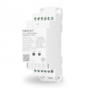 MiBoxer TZ5 5-in-1 LED-Controller für DIN-Schiene, Zigbee 3.0 + RF, 12 A/Kanal, 20 A gesamt