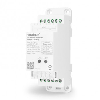 MiBoxer TW5 5-in-1 LED-Controller für DIN-Schiene, WiFi + RF, 12 A/Kanal, 20 A gesamt
