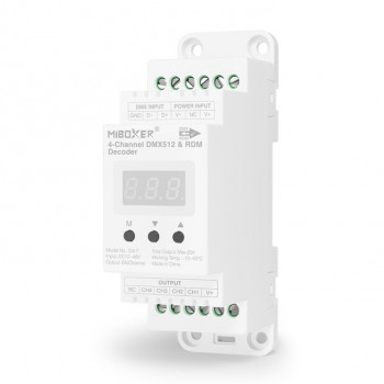 MiBoxer D4-T 4-Kanal-DMX512/RDM-LED-Decoder, DIN-Schiene, 12–48 V, 20 A