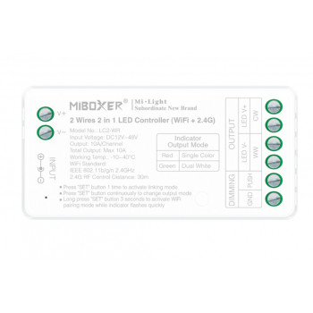 MiBoxer LC2-WR 2-Draht-LED-Controller, Wi-Fi + 2,4 GHz, 12–48 V, 10 A