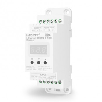MiBoxer D5-T 5-Kanal-DMX512/RDM-LED-Decoder, DIN-Schiene, 12–48 V, 20 A